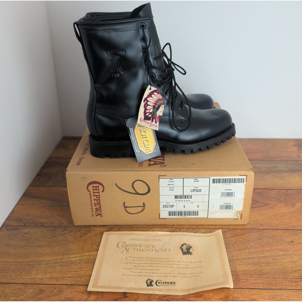 Chippewa Black Combat Style Vibram Sole Lace up 8" Boot Usa Made P93133 Size 9 D